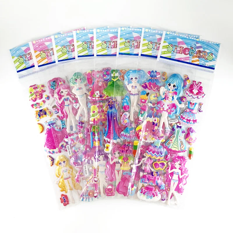 8 arkuszy/zestaw Cartoon Dress Up Girl naklejki śliczne 3D piankowa bańka naklejka do zrobienia w domu dla dzieci dzieci księga gości urodziny prezenty