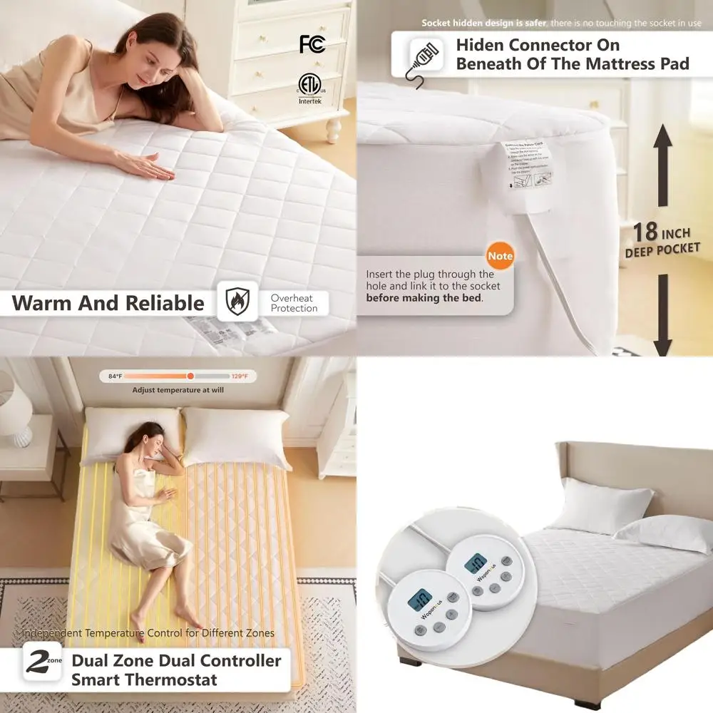 

King Size Heated Mattress Pad with 10 Heat Levels, Dual Controls, 1-12 Hour Timer, Fits Mattresses up to 18, Machine Washable, 7