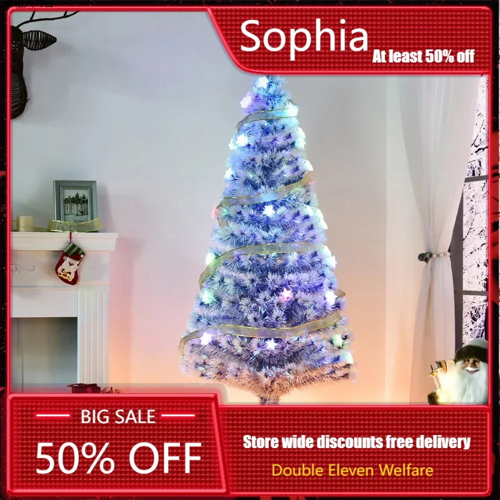 Douglas Fir Artificial Christmas Tree with Lifelike Branches, Multi-color LED Lights, Fiber Optics, and 180 Tips - White/blue