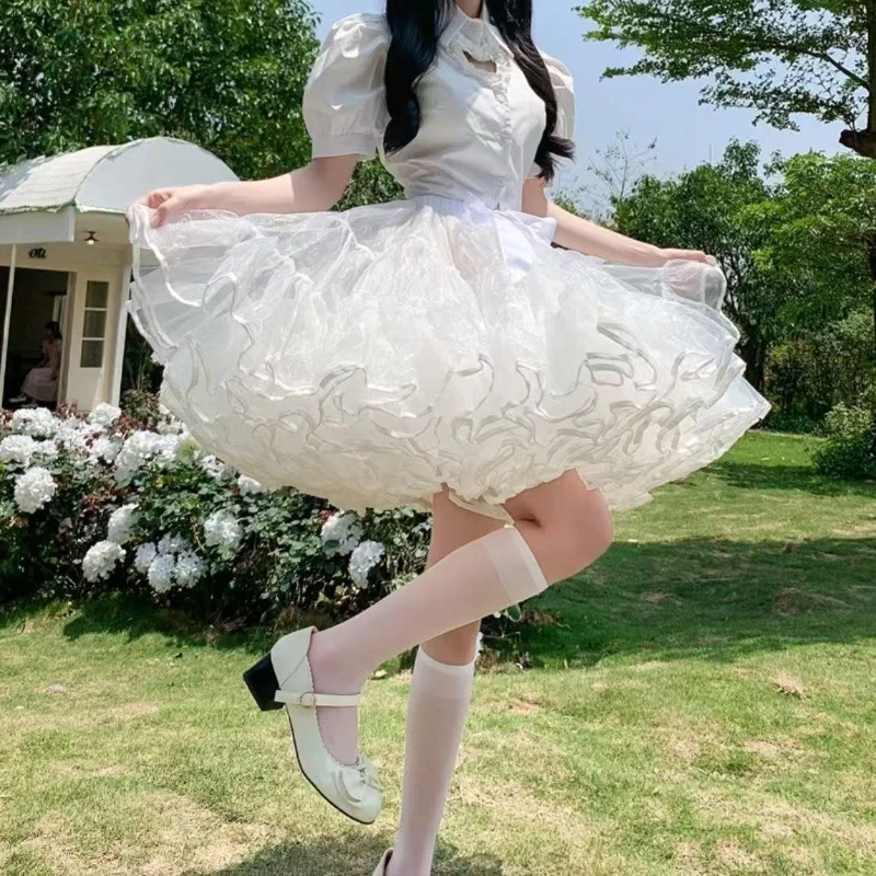 

Lolita Bottoms Skirt 4 Layer White Petticoat Support Boneless Puffy Skirt Fluffy Soft Yarn Dress Crinolinas Cosplay Accessory