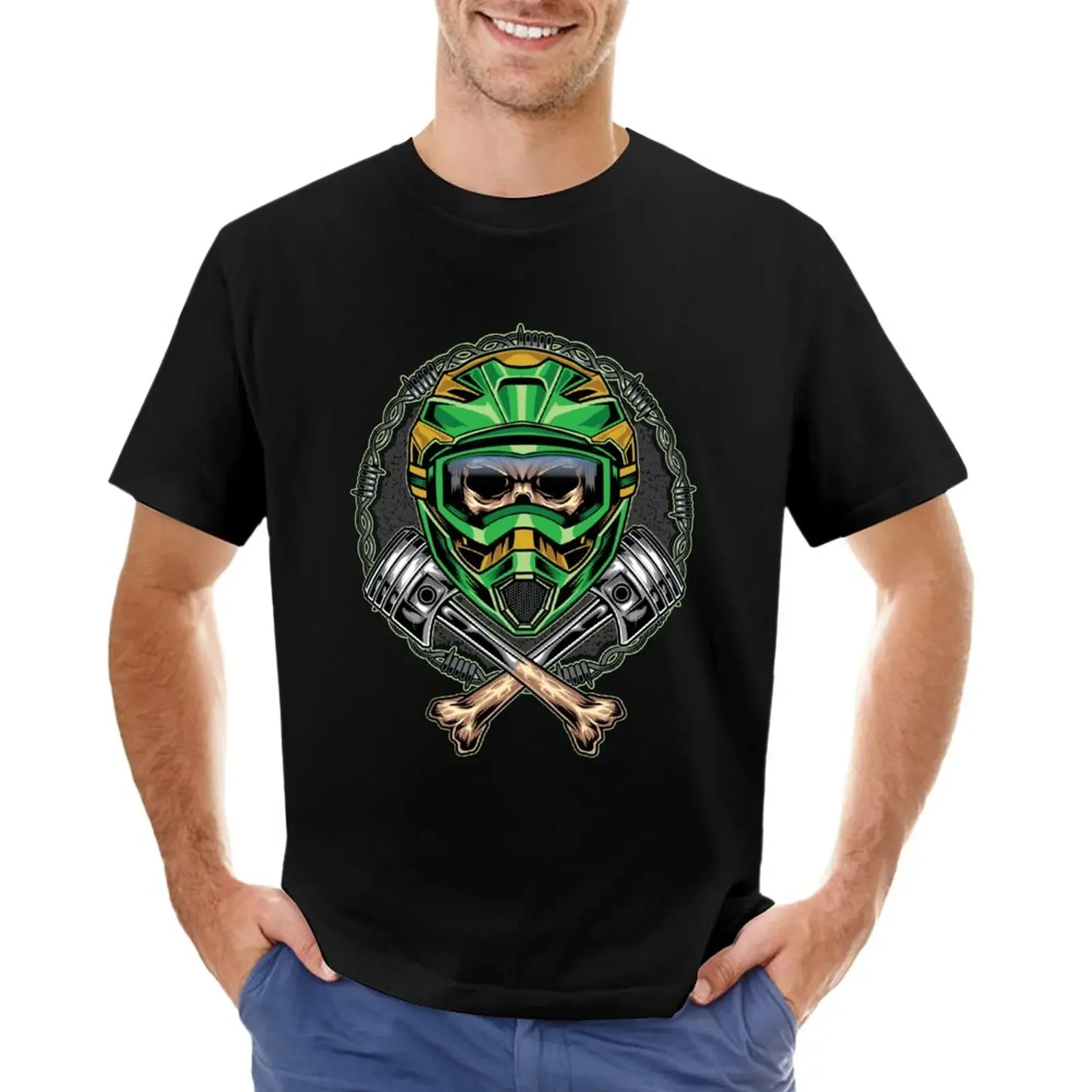 Motocross skull T-Shirt Aesthetic clothing plus sizes vintage blacks t shirt for men