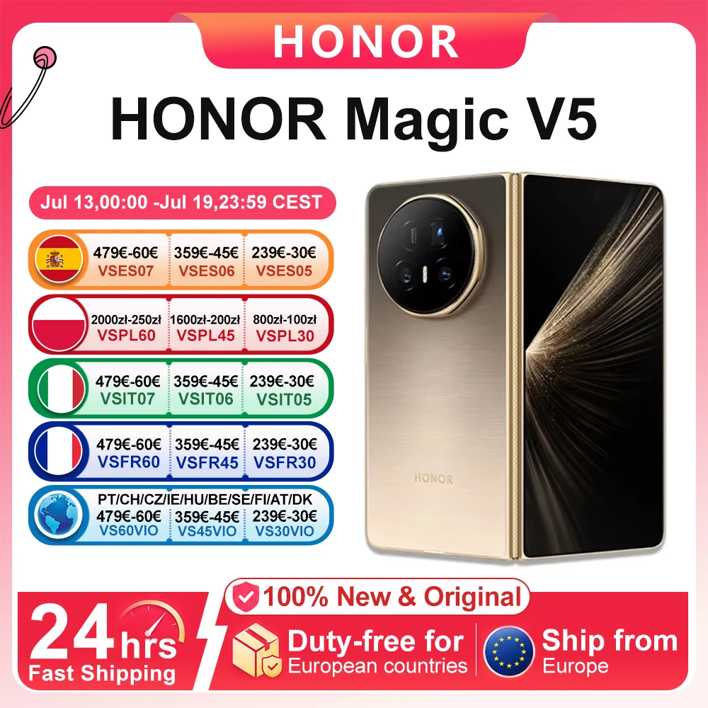 Nuevo HONOR Magic V5 Versión Global Original, Teléfono Inteligente 5G, Pantalla OLED Dual HDR, Snapdragon 8 Elite, 5820 mAh, 7.95 Pulgadas, Supercarga de 66 W