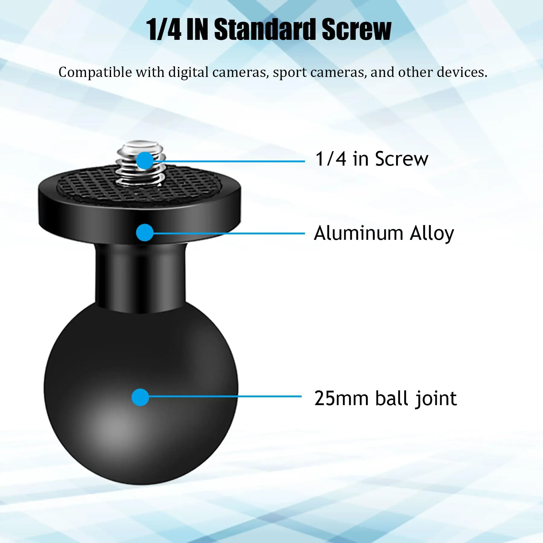 Lightweight And Compact 17/25mm Ball Head Mount To 1/4