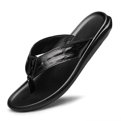 Summer Men Leather Flip Flops Slippers Chanclas Hombre Chinelo Masculino Claquette Homme