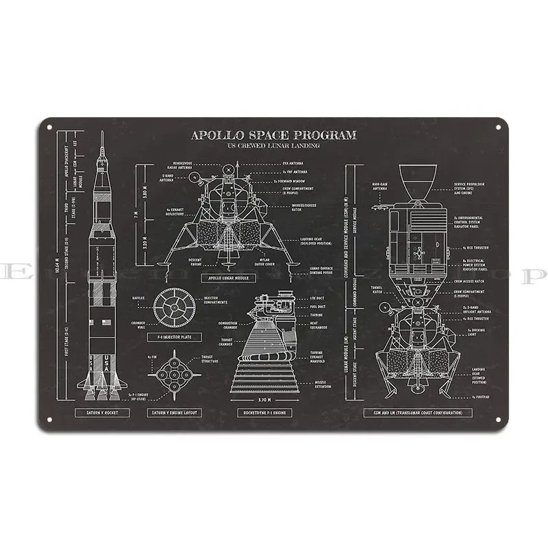 Apollo Program 1961 1975 Blackboard Metal Plaque Poster Rusty Designing Wall Pub Home Printing Tin Sign Poster