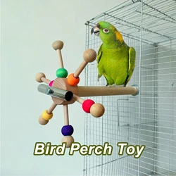 Perch Toy With Rotating Balls Wood Interactive Bird Stand Colorful Parrot Foraging Toy Rotating Windmill Toy For Lovebirds