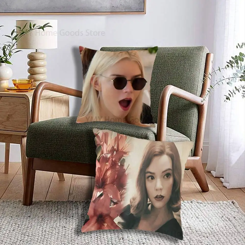 Cute Funny A-Anya T-Taylor-Joy Cartoon Printing Pillowcase Customized Pillow Cover for Sofa Home Decor