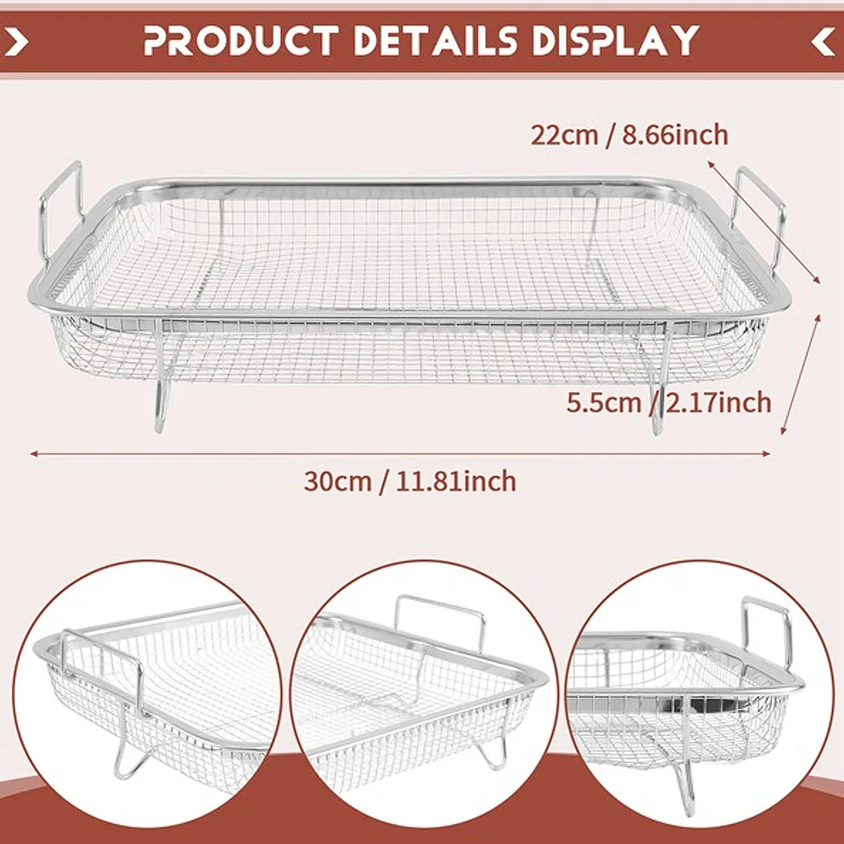 1 szt. Beztłuszczowa frytownica kosz na piekarnik, Grill ze stali nierdzewnej kosz, nieprzywierający kosz z siatki, beztłuszczowa frytownica taca