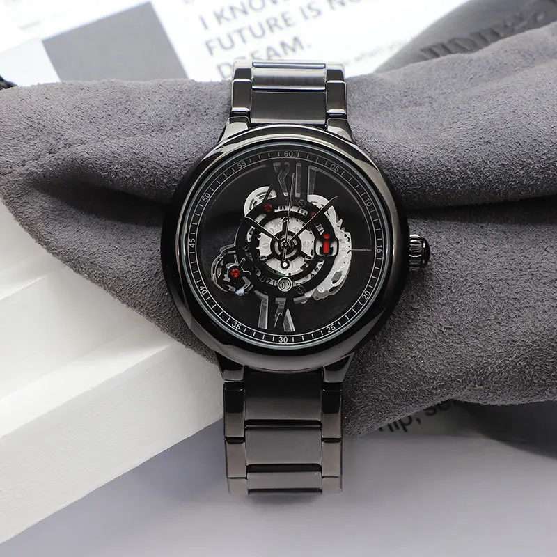 Creative New Skeleton Dial Brand Stainless Steel Quartz Watch Available Wrist Watch Fashion leather Strap Male AAA Clock