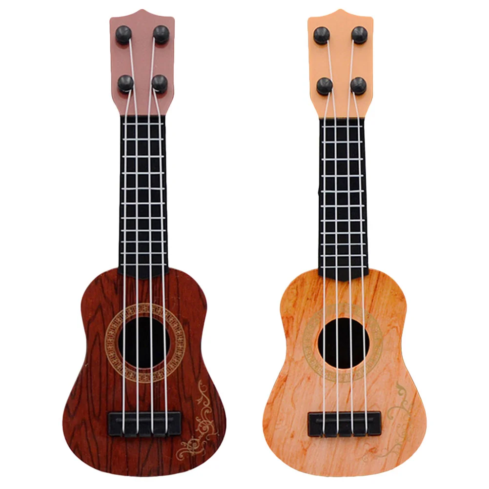 2 Pcs Mini Ukulele Guitar for Kids Instrument Toy Musical Educational Family Reunion Gifts Simulation Toddler Model Toys