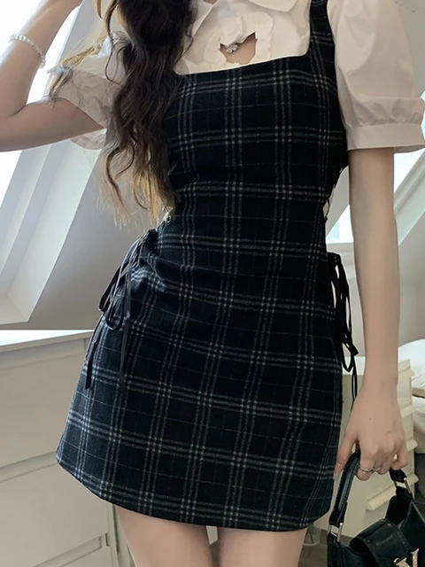 Robe Courte A Carreaux Style Coreen Pour Femmes Mini Robe Kawaii Japonaise En Fibre Ajouree Ete 2023 Robes AliExpress