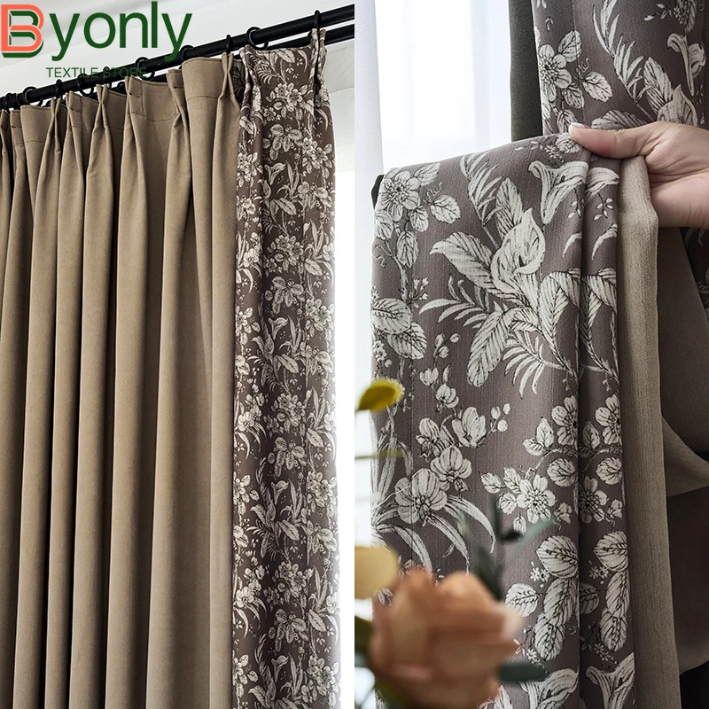 

New Brown Jacquard Chenille Stitching Thickened Curtains for Living Room Bedroom Balcony Customized Villa Finished French Window