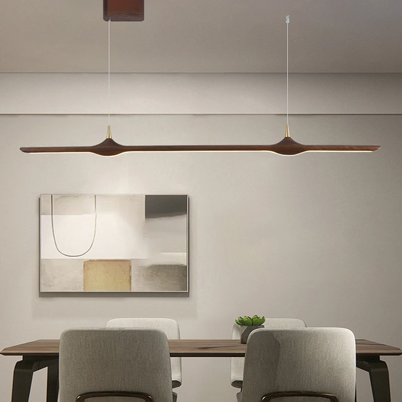 

Simple black walnut solid wood long led light restaurant pendant light simple bar counter office pendant light Zen tea room ligh
