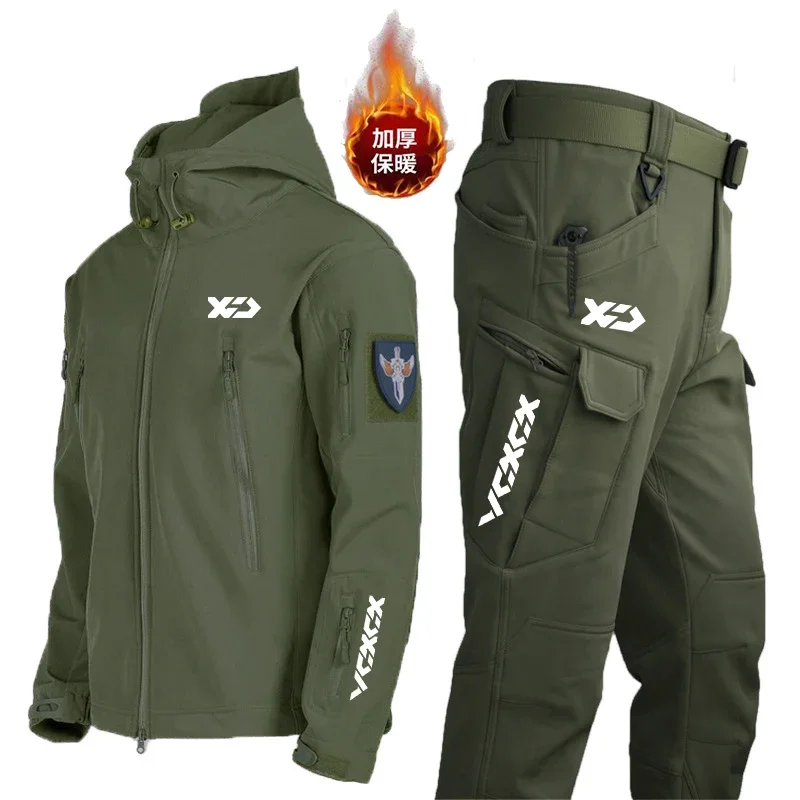 

Outdoor Windproof Hooded Army Soft Shell Fishing Suits Men's Autumn Winter Climbing Camping Fishing Clothes Waterproof Warm Sets