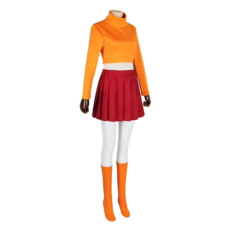 Anime Velma Cosplay Costume Movie Character Scoloby-Dool Orange Uniform Halloween Costume for Women Girls Party Costume Wig