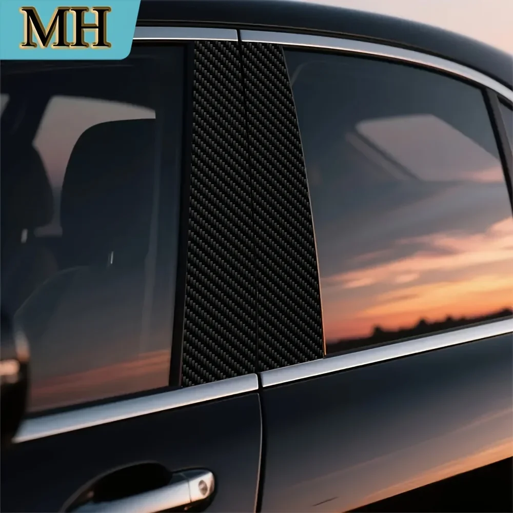 2 pieces carbon fiber pattern door post sticker waterproof semi-matte B pillar protective film