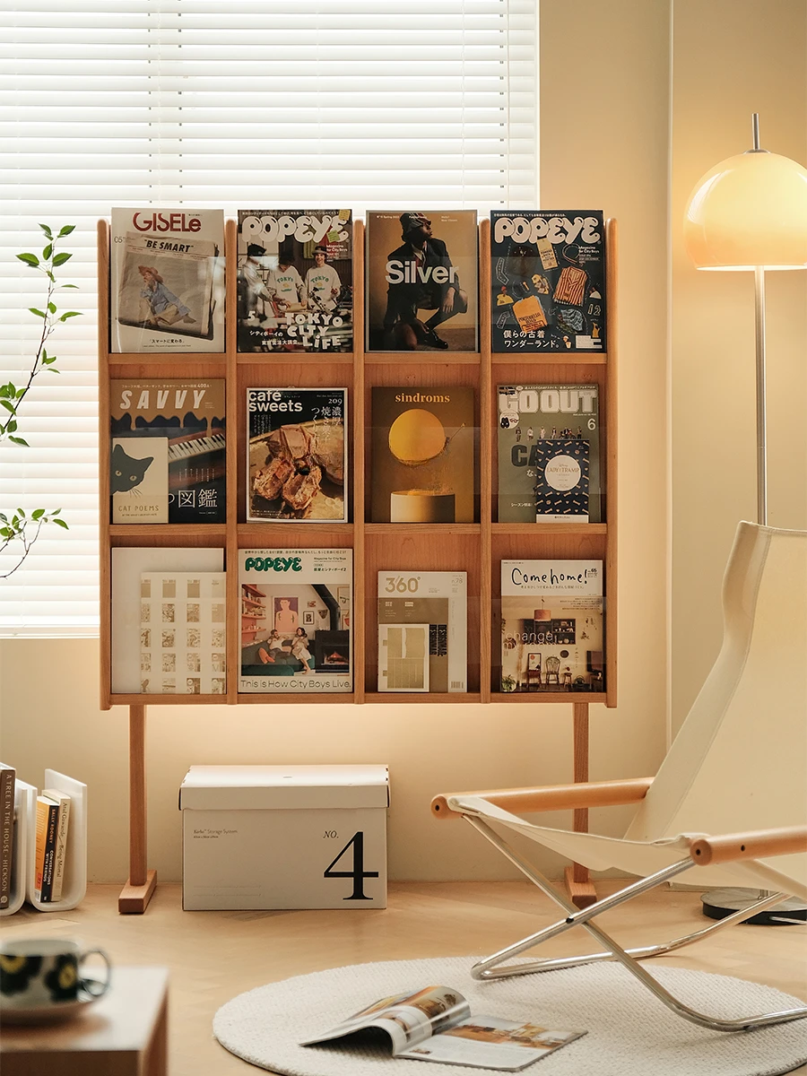 Magazine Rack/Medieval Solid Wood Reading Display Shelf Bookshelf Japanese Newspaper Storage Record Cd Holder