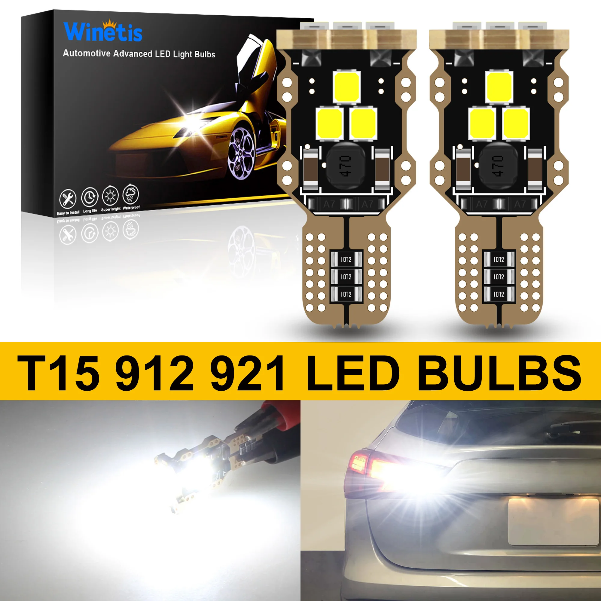 Winetis 2X 921 912 LED Bulb Backup Reverse Light 6000K White Canbus Error Free W16W 906 904 T15 LED Cargo Lights For Car/Trunk