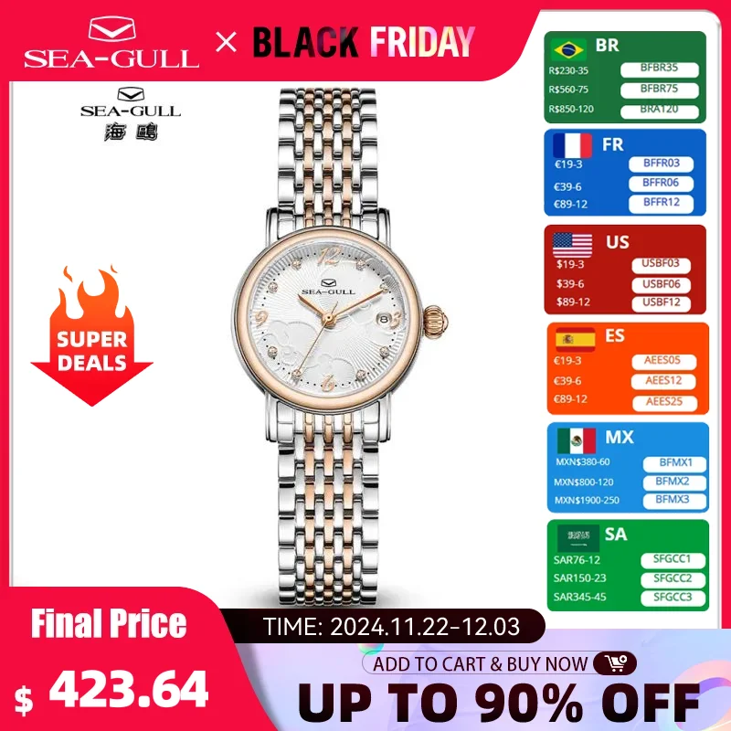 Seagull Women Watches Free Shipping Luxury 2024 Automatic Mechanical Watch Floral Diamond Elegant Lady Fashion Wristwatch 1074L