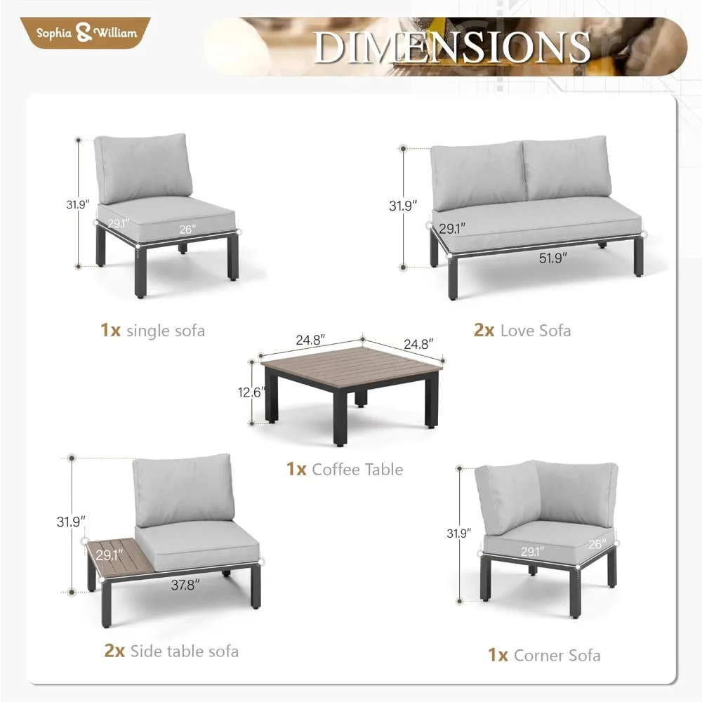 مجموعة أثاث الفناء الخارجي، مجموعة محادثة فناء أريكة معدنية مقسمة مع وسائد - 2 × أريكة مفردة