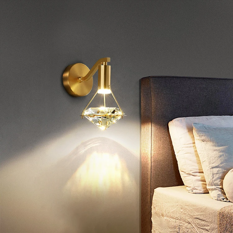 

All Copper Crystal Bedroom Bed Wall Lamp LED 3W G9 Gold Living Room Study Background Wall Hotel Decorative Wall Lamp