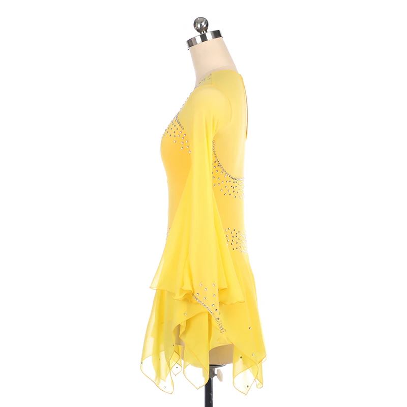 2023 Custom Figure Skating Dress Women'S/Women'S Skating Dress Sky Yellow Lace Rhinestone High Elasticity view 3