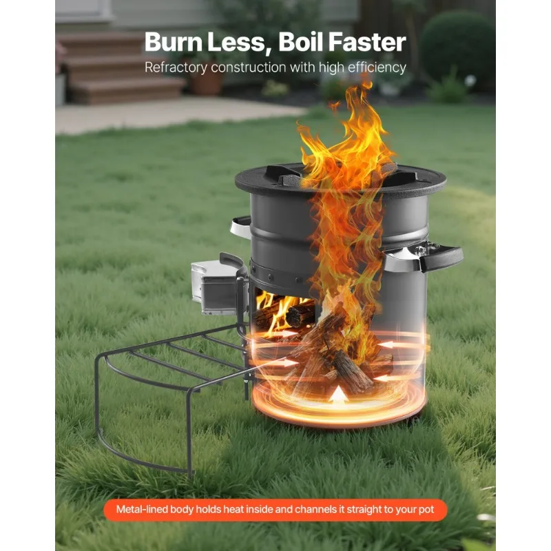 

Wood-Burning Rocket Stove - SPCC Steel Double Door, Portable w/Carrying Bag for Camping/Backpacking, Burn Twigs/Sticks/Charcoals