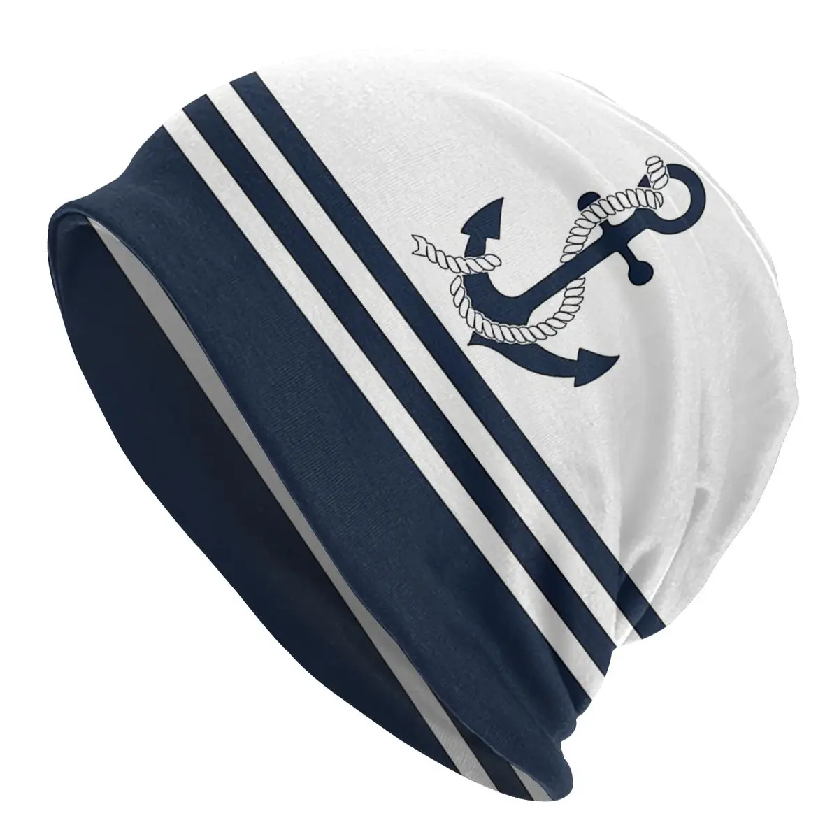 Anchor Nautical Blue Wwhite Stripes Men Women Thin Beanies Windproof Ski Cap Skullies Bonnet Hat