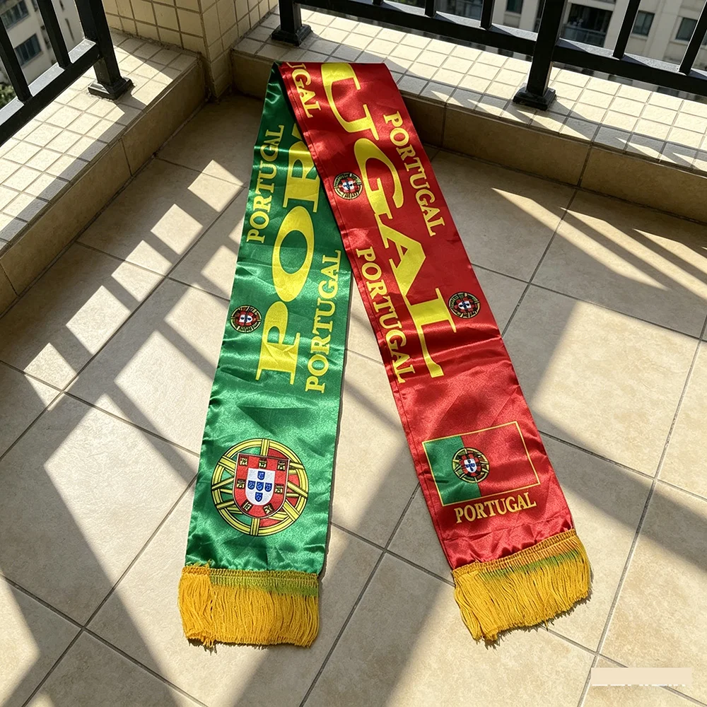 Portugal Scarf 14x135cm Double-sided Printed Portugal  Flag Satin Portuguese Scarf Suitable for 2026 world cup Sports Events