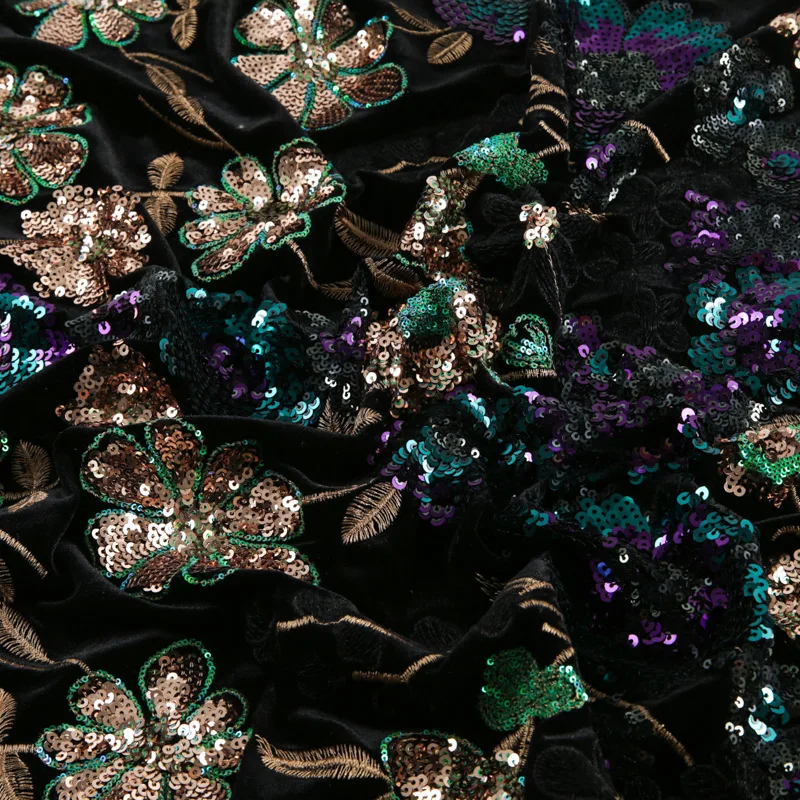 

Luxurious sequin embroidered velvet fabric heavy-duty jacket embroidery fabric for women's dresses bags decor sewing fabric