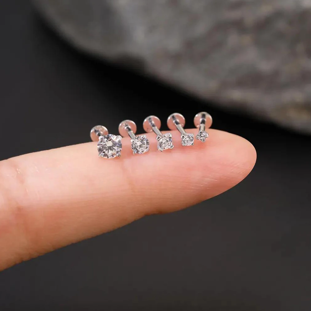 ROXI Moissanite 925 Sterling Silver Geometric Tassel for Women Piercing Earring Flat Back Stud Helix Flower Pendant Fine Jewelry view 5