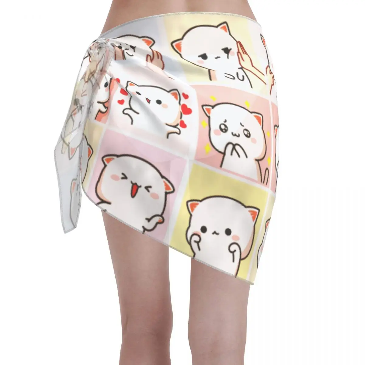 Personalizado para traje de baño melocotón y Goma Meme pareos cortos envoltura de playa envoltura de Bikini de playa dibujos animados Mochi gato pareos traje de baño encubrimientos