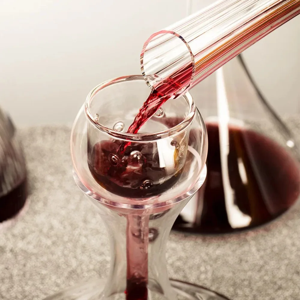 1800ml Tumbler Wine Decanter With Wood Tray Lead-Free Hand Blown Crystal Wine Carafe Rotating Rapid Sway Whiskey Glass Decanters
