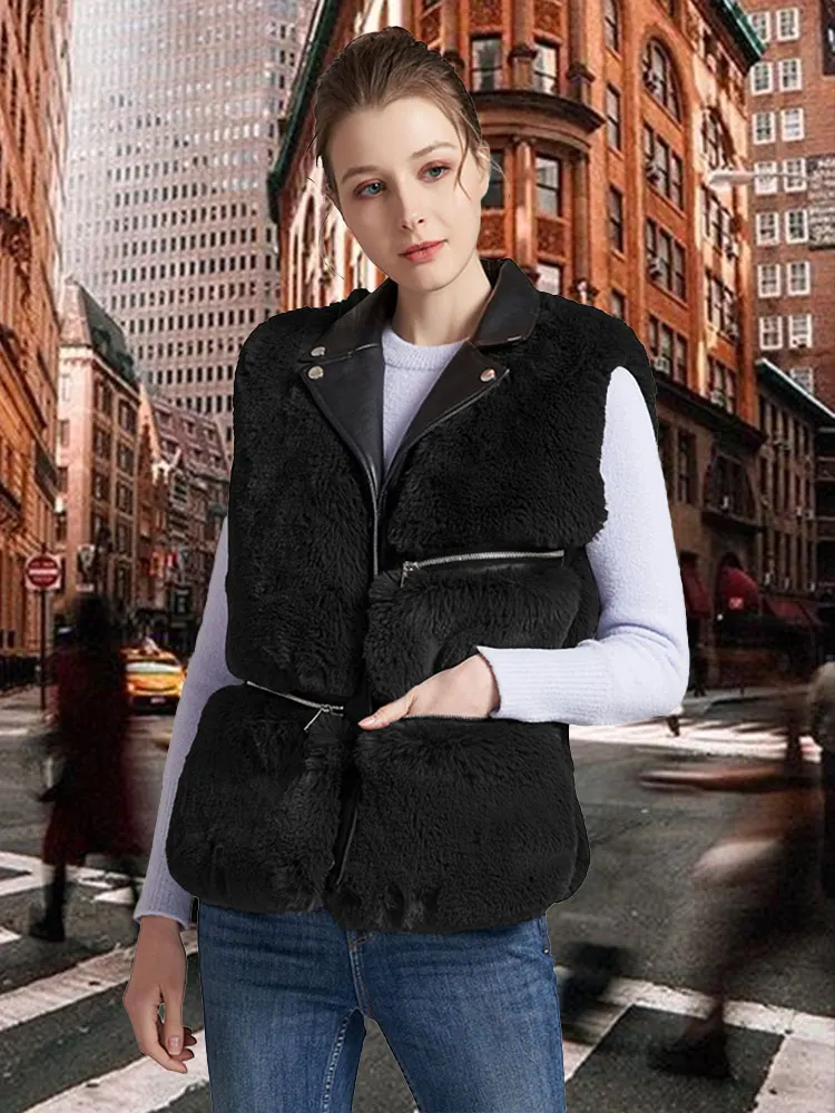 Giolshon 2022 Winter Women Faux Fur Vest Coat Short Sleeveless Jacket Outwear Female Warm Waistcoat