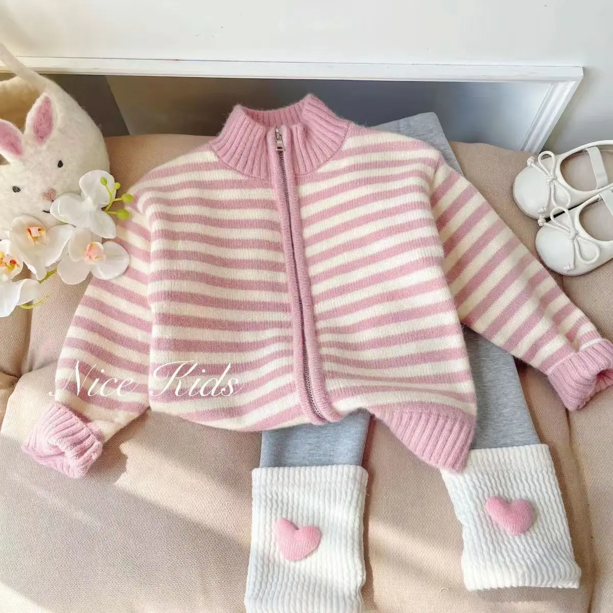 

Autumn Children's Sets 2-piece Knitted Jack Long-sleeved Jacket + Trousers Casual Simple Outerwear Striped Street Style