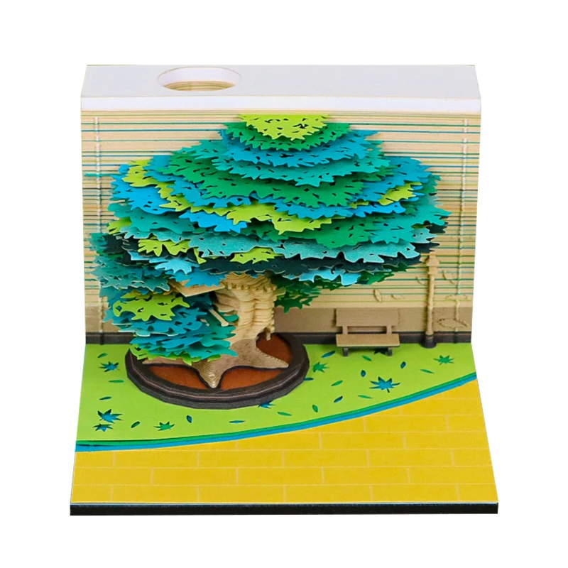 Tree Desk Calendar 2025 Calendar Memo Pad Creative Desk Calendar DIY Notes Notepad 3D Art Calendar Paper Carving Gift House