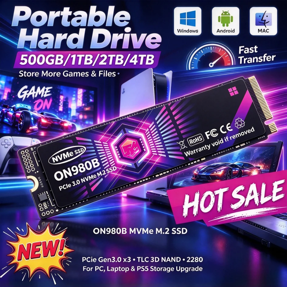 ON980B, SSD NVMe M.2 de 500 GB a 4 TB, de alta velocidade, disco rígido de estado sólido portátil para computadores portáteis e de secretária.