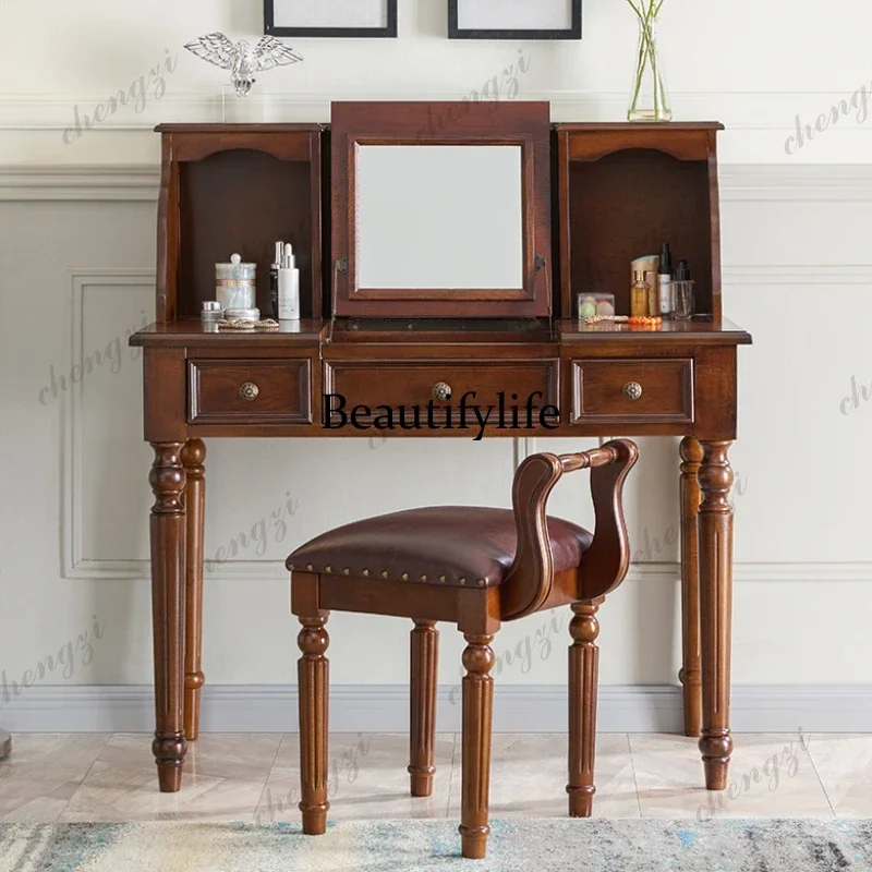 American simple dressing table bedroom modern rural solid wood dressing table European small apartment makeup table