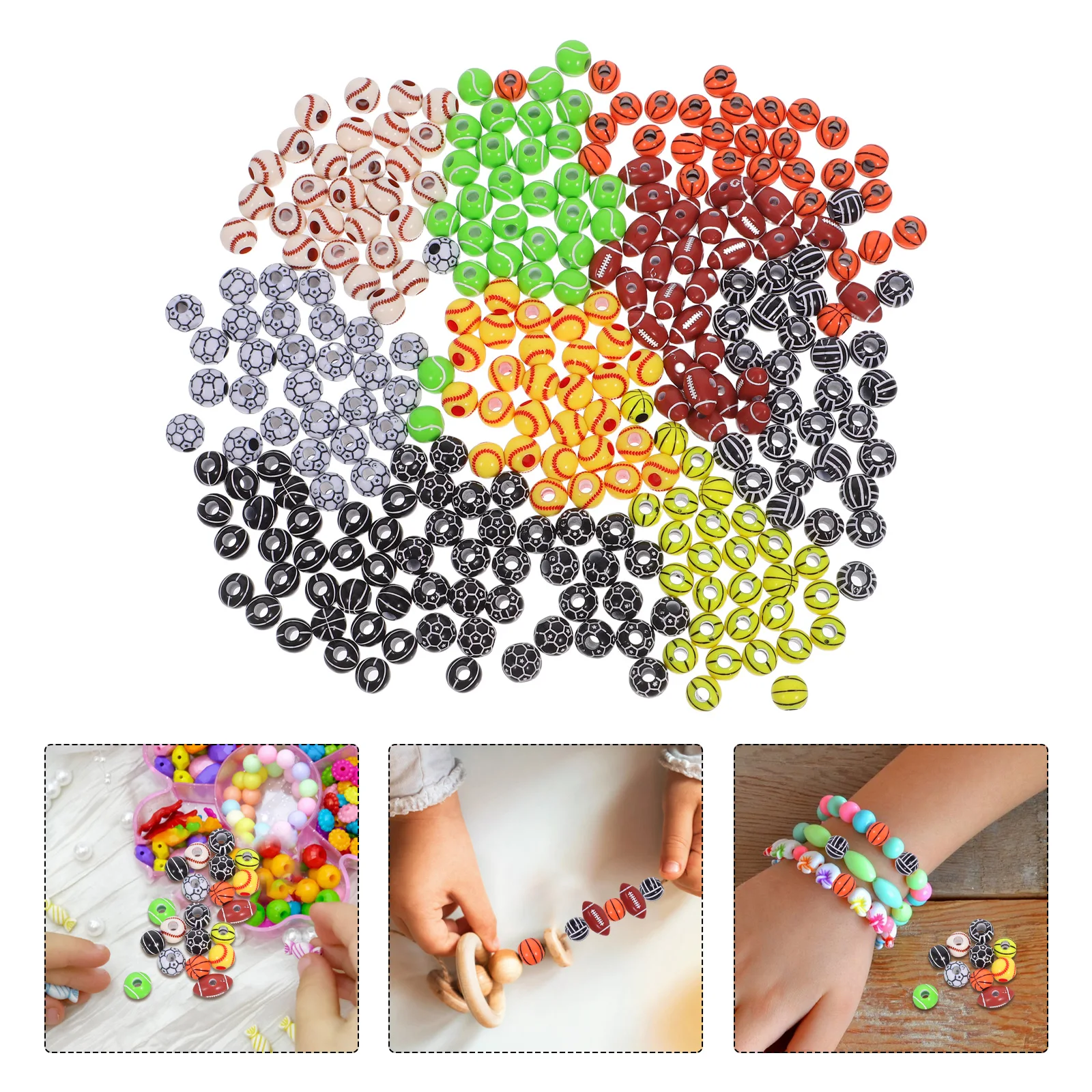 

300pcs Sports Themed Kit: Acrylic Loose Beads For Diy Jewelry Crafts Keychains Large Hole Round Beads For Bracelets Necklaces