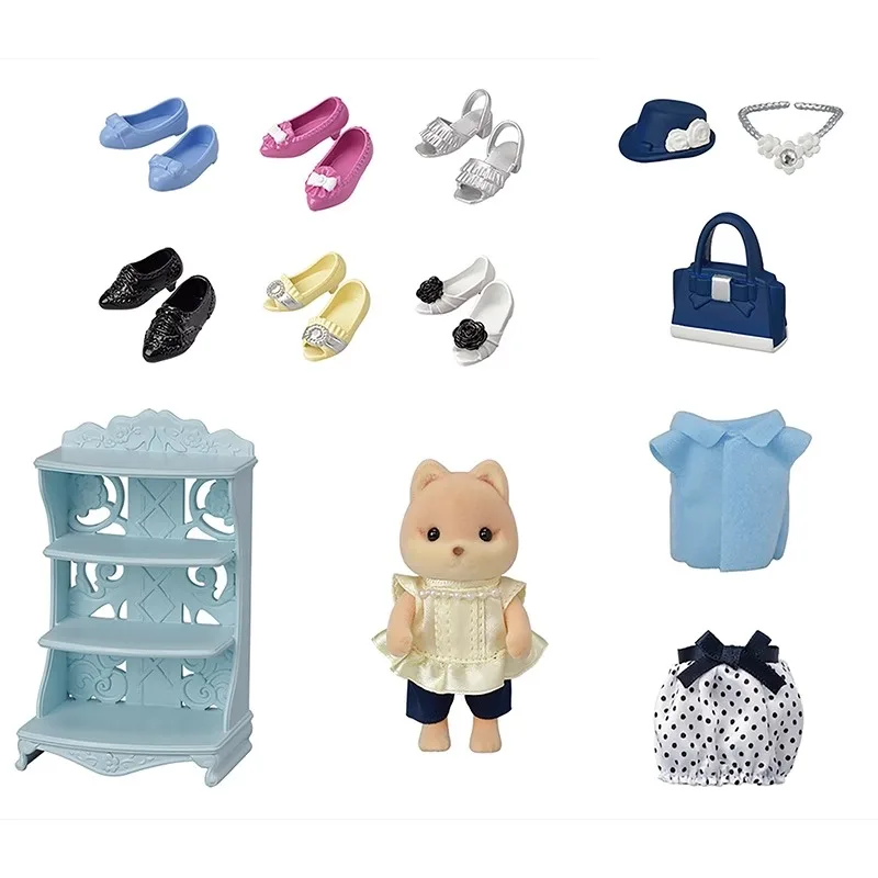 Sylvanian – porte-clés aveugle des familles, figurines d'action, jouet de cuisine Original pour fille, famille d'écureuil, lapin blanc, housse de bagage