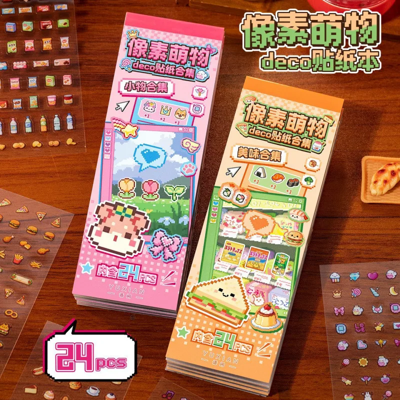 

24Pcs Cute Pixel Animal Tiny Face Stickers Waterproof Journal Stickers DIY Nail Art Collage Decor Craft Accessories