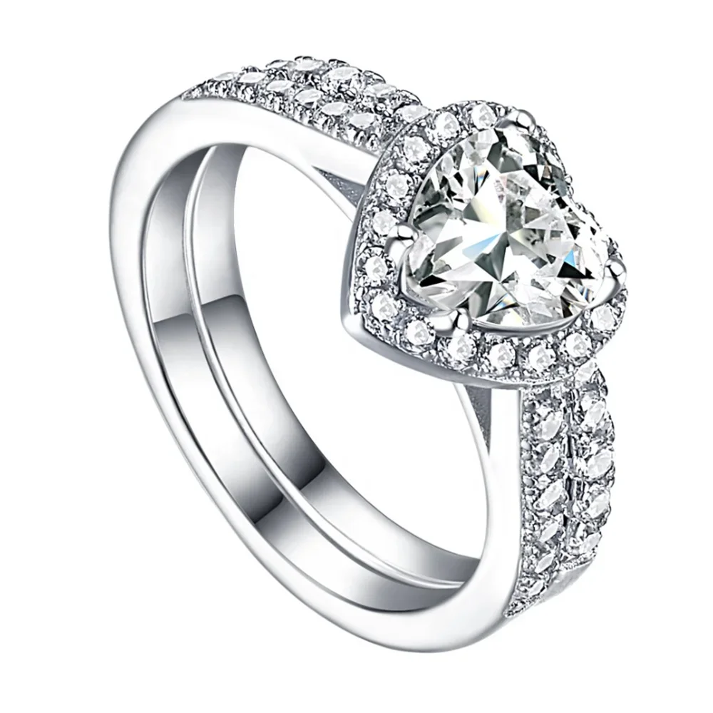 

Double Halo Wedding Ring Sets, Heart Shaped Ring Designs For Girls