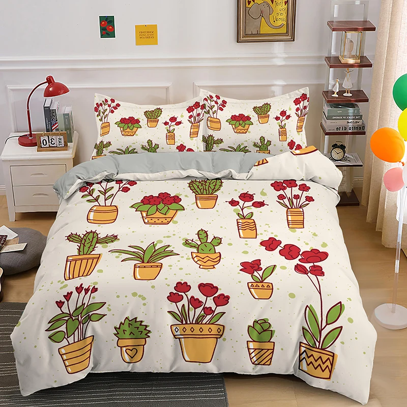 

2/3Pcs Bedding Set High Quality 3d Flowers Printing Duvet Cover Pillowcase Bed Set Fashion Queen King Size Comforter