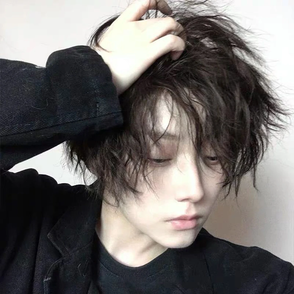 Synthetic Trend Men Short Natural Curly Wig Black With Bangs Head Type Hair Extension Styling Tools For Cosplay Party Headwear
