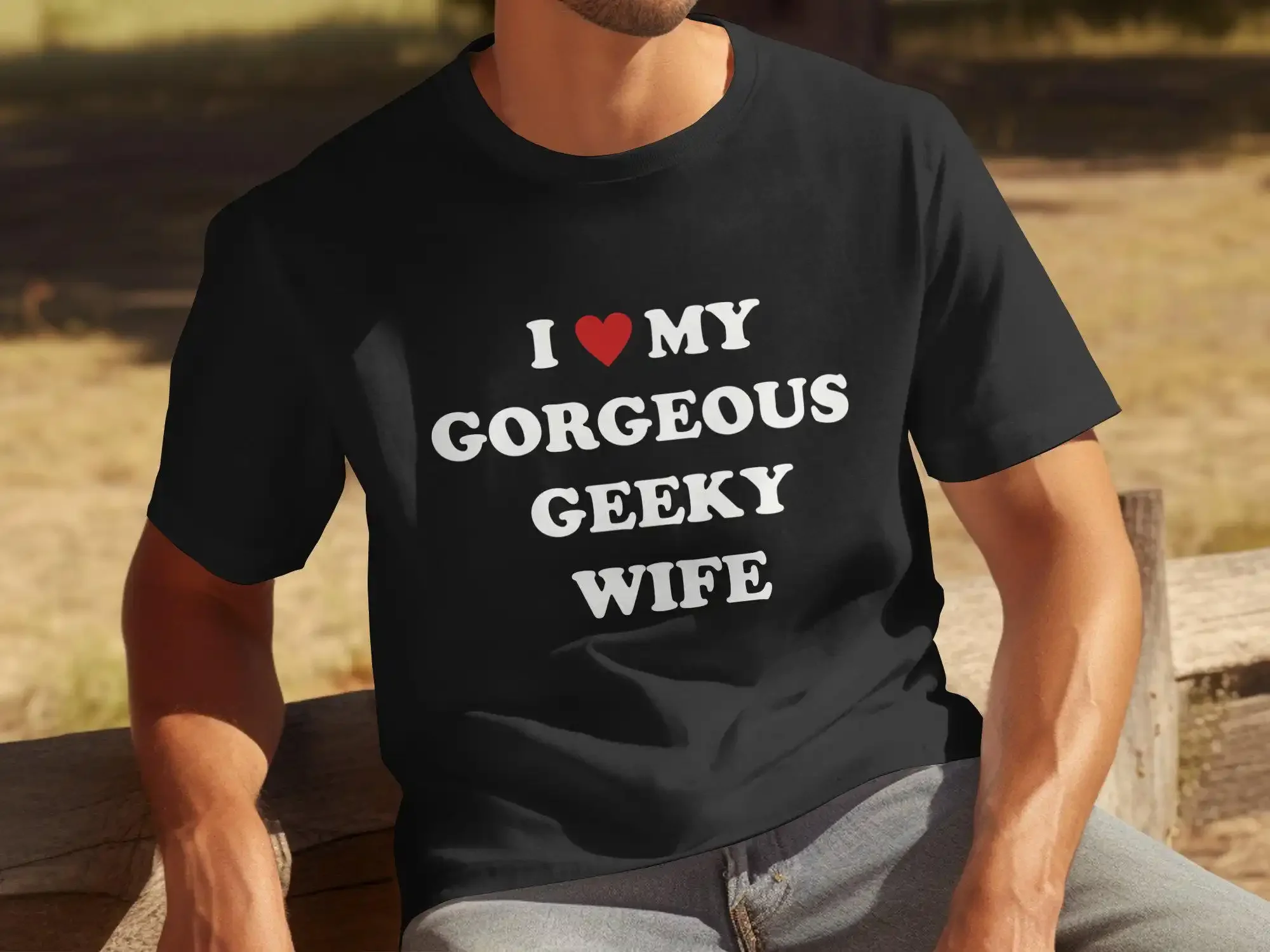 Me encanta el corazón, mi hermosa esposa Geeky, estilo suave, camiseta del Día de San Valentín del marido