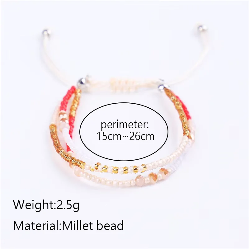 Adjustable Three Layer Bohemia Summer Mix Color Bracelet with Millet Beads MIYUKI Charm Jewelry for Women Beach Vacation Gift