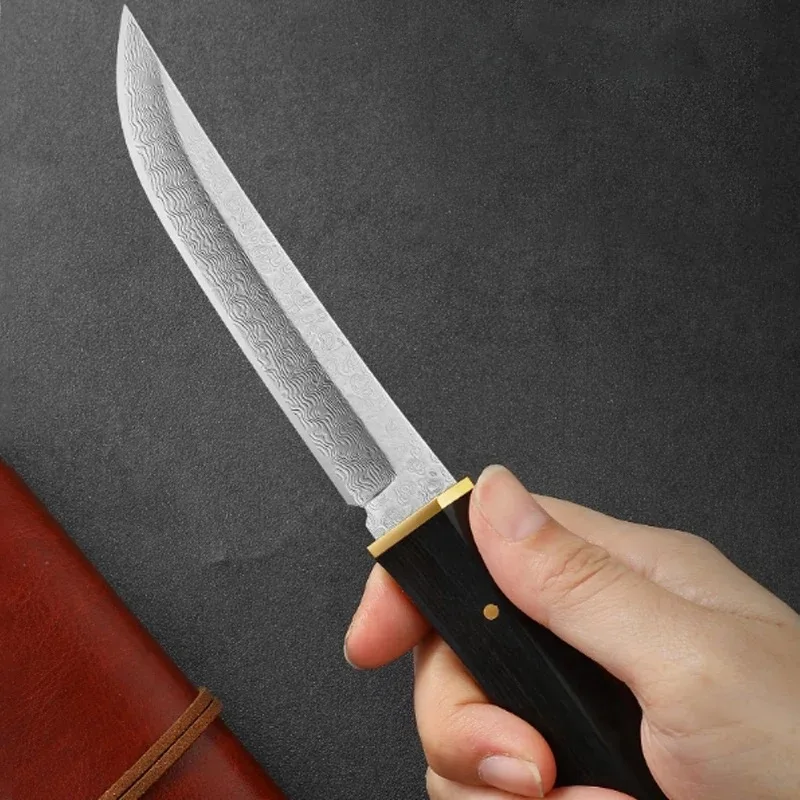 Longyin Damascus steel knife fruit knife high-grade household knife high hardness sharp outdoor knife KR9195