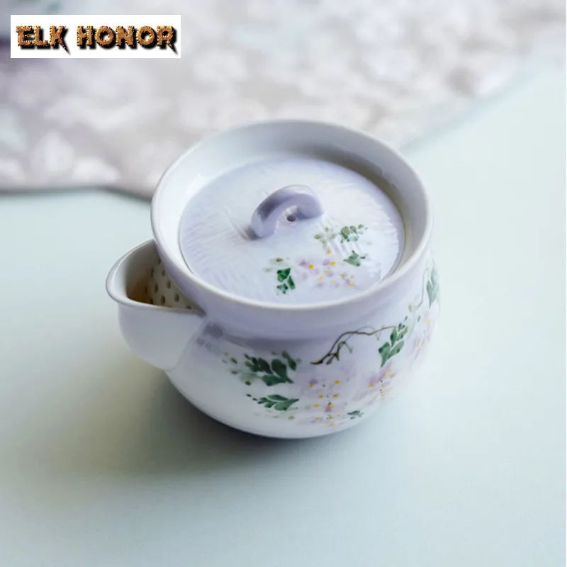 190ml Hand-painted Wisteria Flower Teapot Aesthetic Tea Infuser Pot Tea Maker Kettle With Strainer Flower Tea Teaset Ornaments view 2