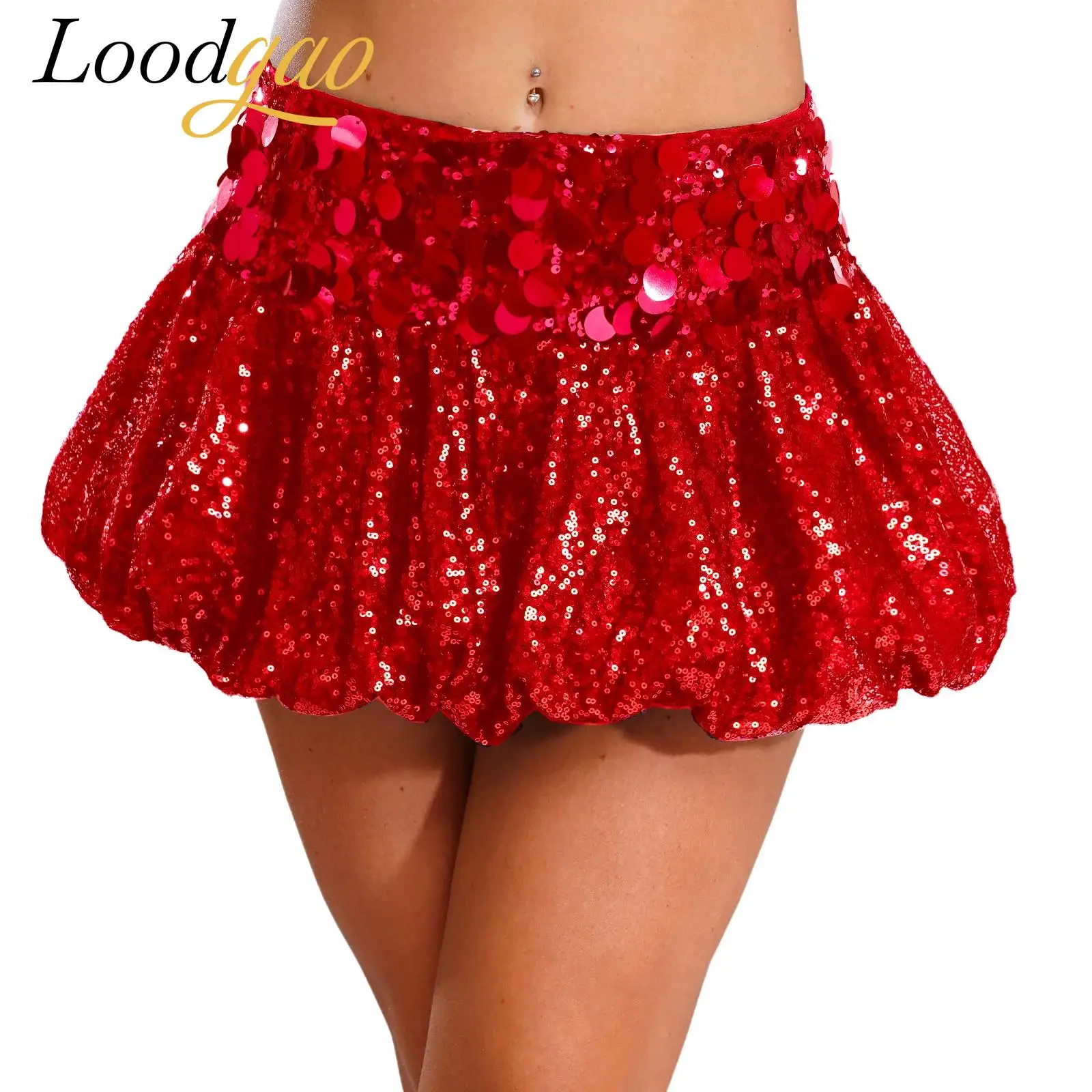 

Women's Skirt Disco Dancing Skirt Clubwear Sequins Festival Outfits Elastic Waist Glittery Puff Mini Skirt Raves Party Costumes