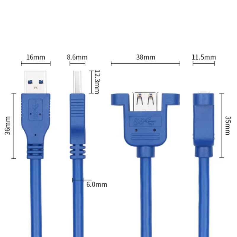 USB3.0 USB A Panel Mount Extension Cable, USB A Male to Female Charging & Data Extension Cord with Screwdriver, Screws